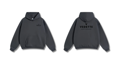 Dark Gray Hoodie – Black Logo – Chest + Back – Unisex Premium Fit