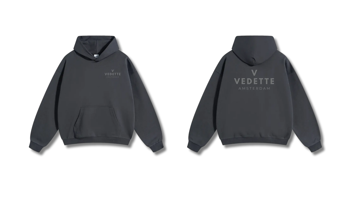 Dark Gray Hoodie – Gray Logo – Chest + Back – Unisex Premium Fit