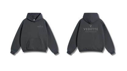 Dark Gray Hoodie – Gray Logo – Chest + Back – Unisex Premium Fit