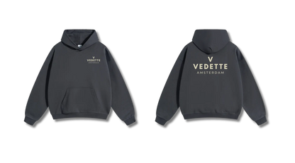 Dark Gray Hoodie – Khaki Logo – Chest + Back – Unisex Premium Fit