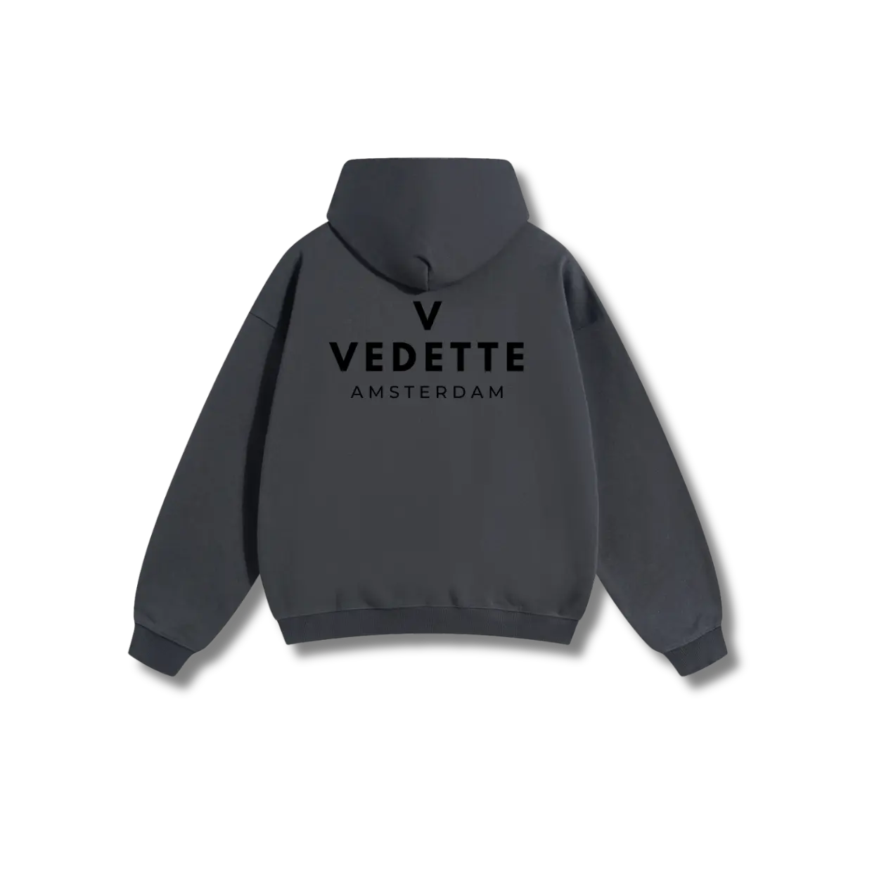 Dark Gray Hoodie – Black Logo – Chest + Back – Unisex Premium Fit