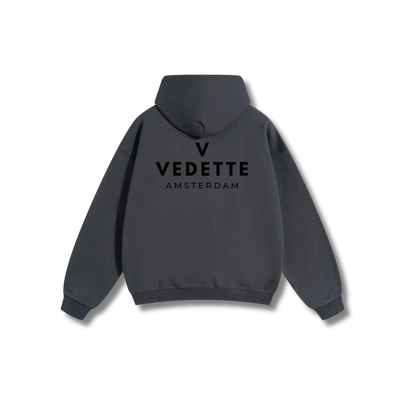 Dark Gray Hoodie – Black Logo – Chest + Back – Unisex Premium Fit