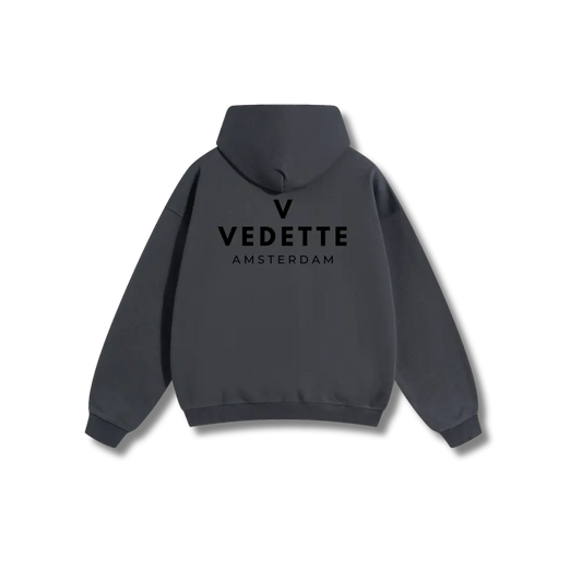 Dark Gray Hoodie – Black Logo – Chest + Back – Unisex Premium Fit