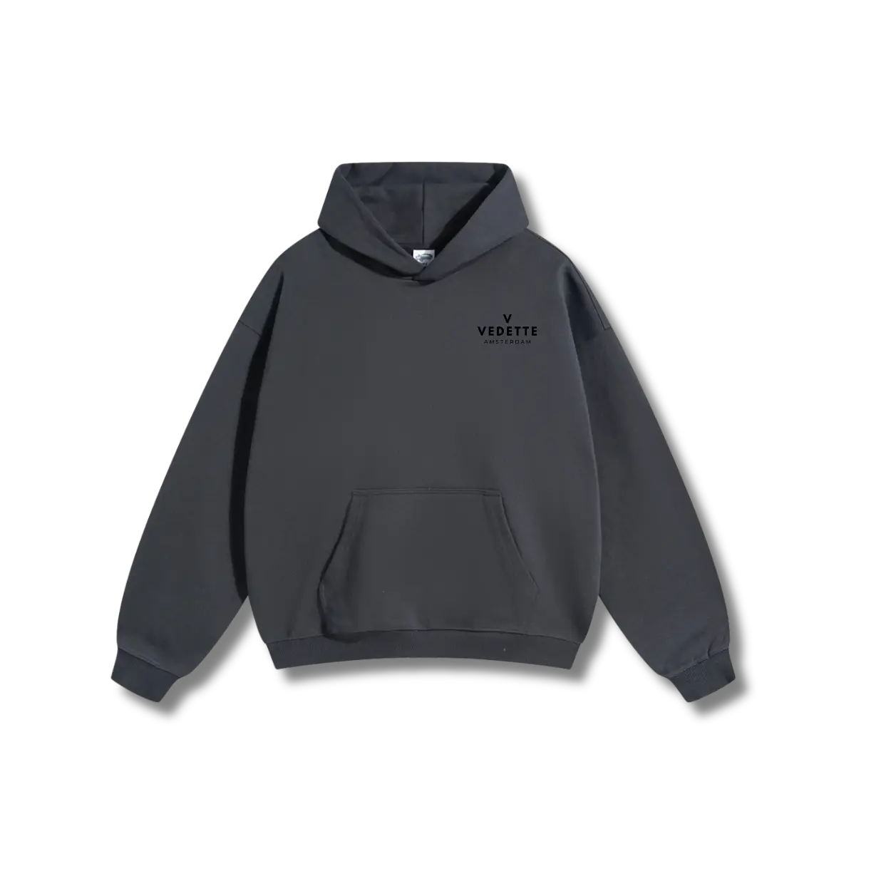 Dark Gray Hoodie – Black Logo – Chest + Back – Unisex Premium Fit
