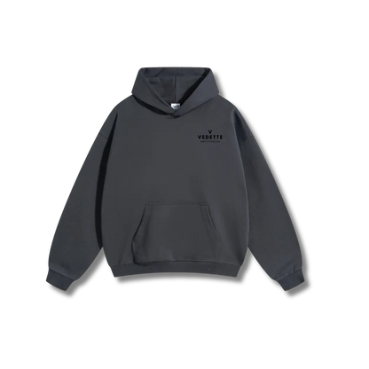 Dark Gray Hoodie – Black Logo – Chest + Back – Unisex Premium Fit