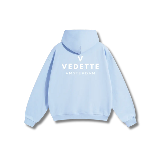 Light Blue Hoodie – White Logo – Chest + Back – Unisex Premium Fit