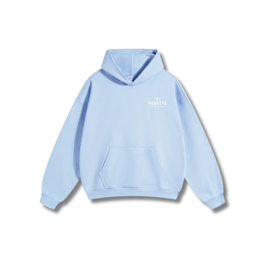 Light Blue Hoodie – White Logo – Chest Only – Unisex Premium Fit