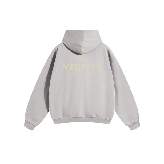 Light Gray Hoodie – Khaki Logo – Chest + Back – Unisex Premium Fit