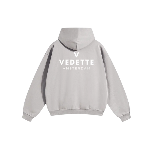 Light Gray Hoodie – White Logo – Chest + Back – Unisex Premium Fit