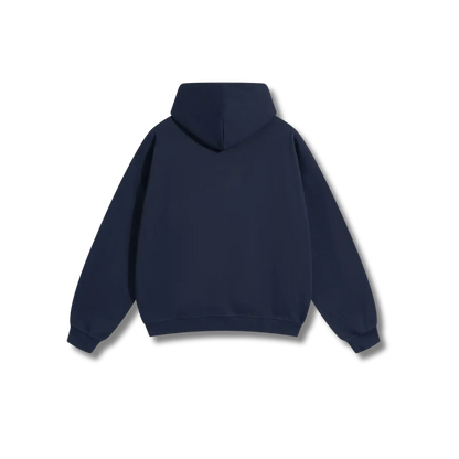 Navy Blue Hoodie – White Logo – Chest Only – Unisex Premium Fit