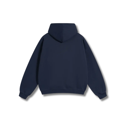 Navy Blue Hoodie – White Logo – Chest Only – Unisex Premium Fit