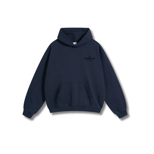 Navy Blue Hoodie – Black Logo – Chest Only – Unisex Premium Fit