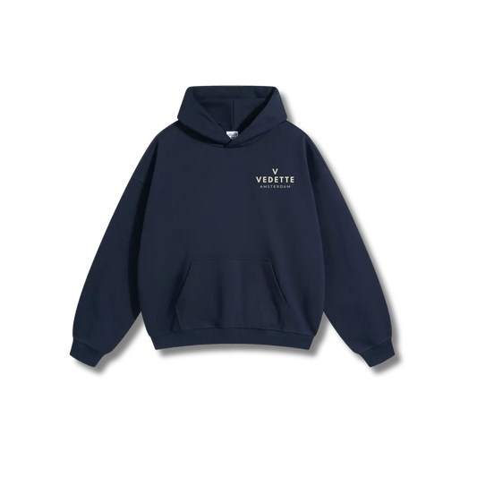 Navy Blue Hoodie – Khaki Logo – Chest Only – Unisex Premium Fit