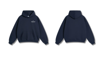 Navy Blue Hoodie – White Logo – Chest Only – Unisex Premium Fit