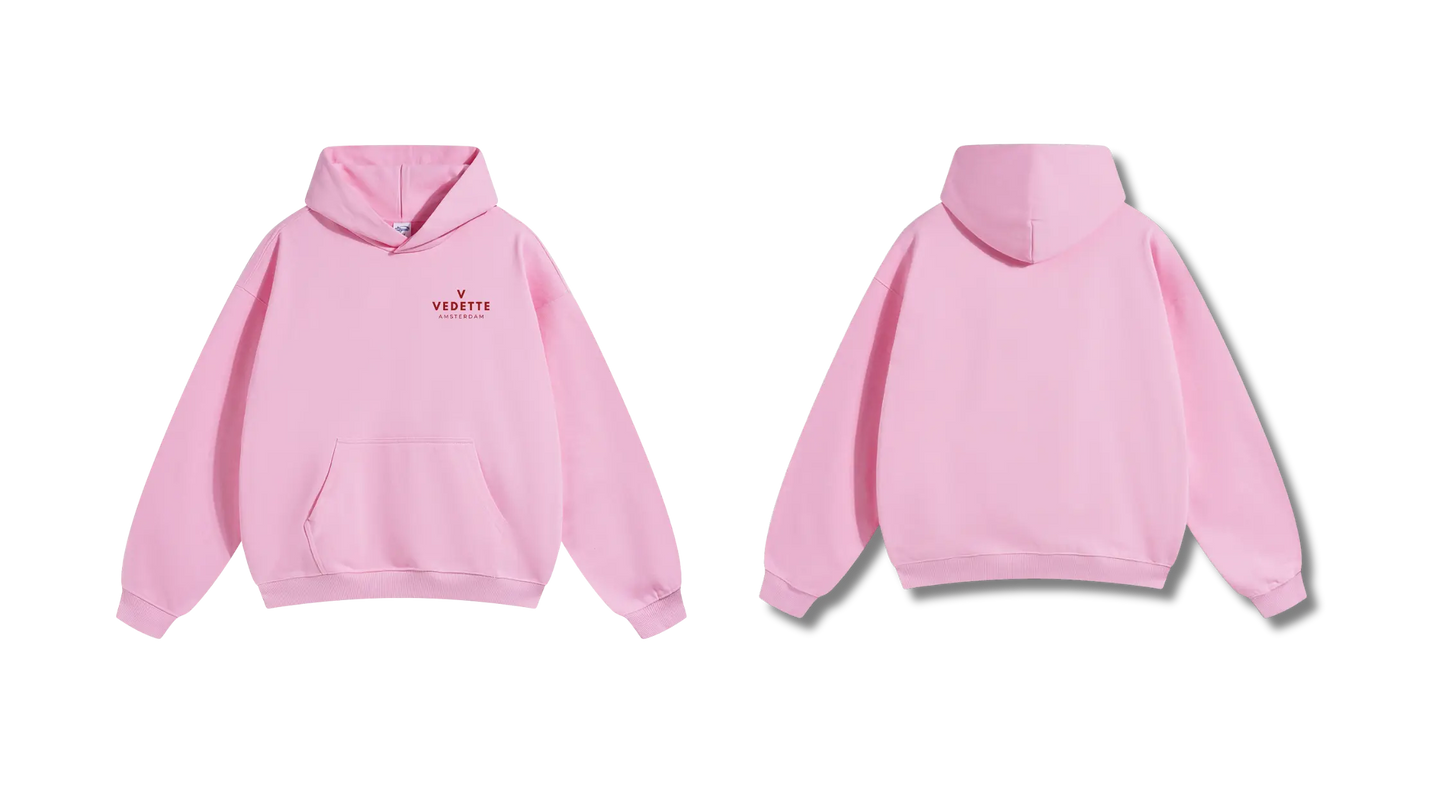 Pink Hoodie – Red Logo – Chest Only – Unisex Premium Fit