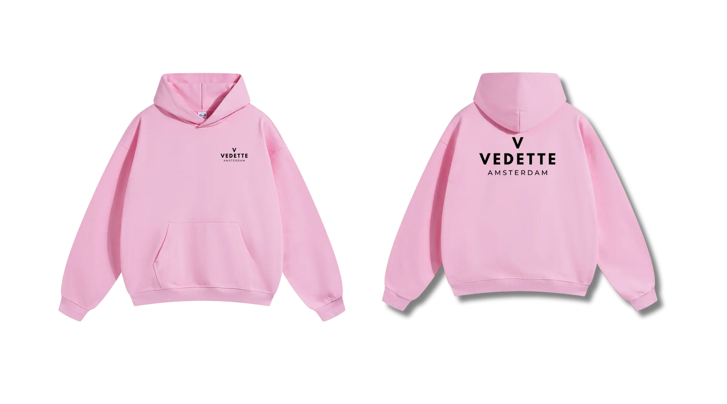 Pink Hoodie – Black Logo – Chest + Back – Unisex Premium Fit