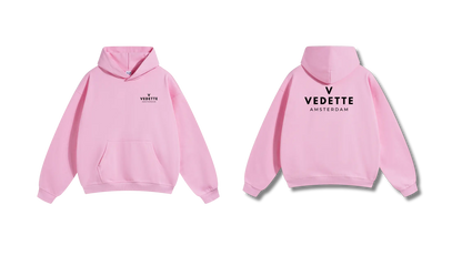 Pink Hoodie – Black Logo – Chest + Back – Unisex Premium Fit