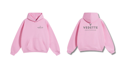 Pink Hoodie – Gray Logo – Chest + Back – Unisex Premium Fit