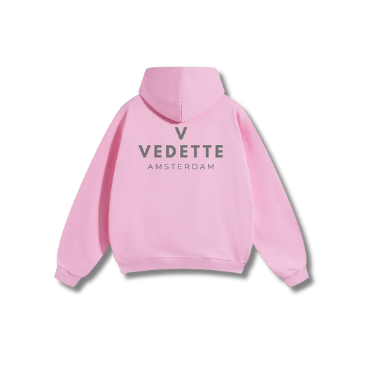 Pink Hoodie – Gray Logo – Chest + Back – Unisex Premium Fit