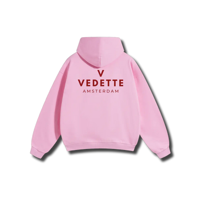 Pink Hoodie – Red Logo – Chest + Back – Unisex Premium Fit