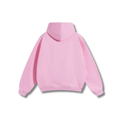Pink Hoodie – Khaki Logo – Chest Only – Unisex Premium Fit