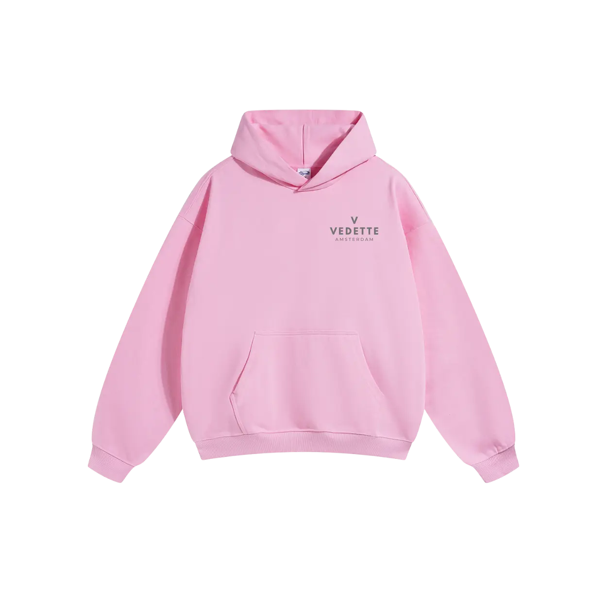 Pink Hoodie – Gray Logo – Chest + Back – Unisex Premium Fit