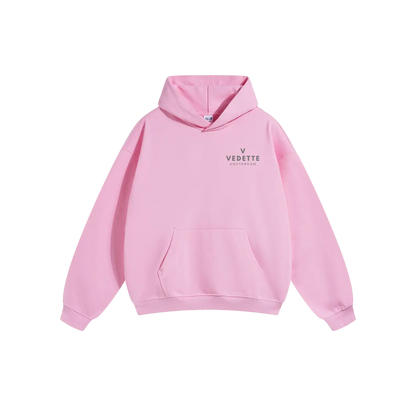 Pink Hoodie – Gray Logo – Chest + Back – Unisex Premium Fit