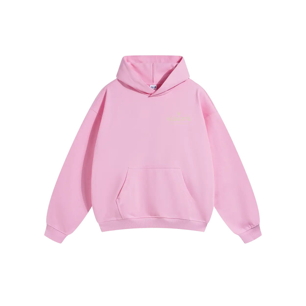 Pink Hoodie – Khaki Logo – Chest Only – Unisex Premium Fit