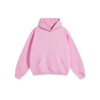 Pink Hoodie – Khaki Logo – Chest Only – Unisex Premium Fit