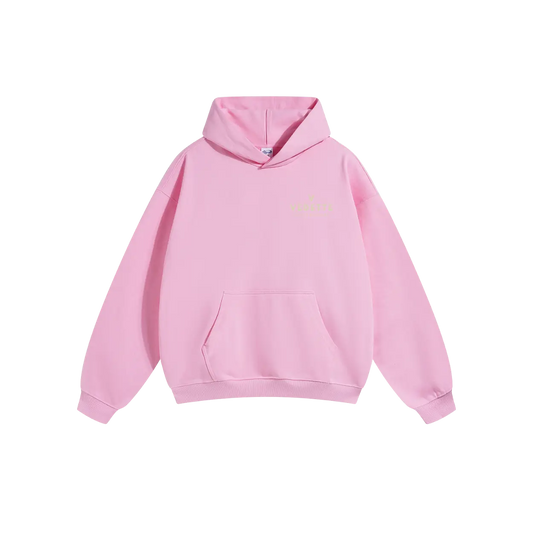 Pink Hoodie – Khaki Logo – Chest Only – Unisex Premium Fit