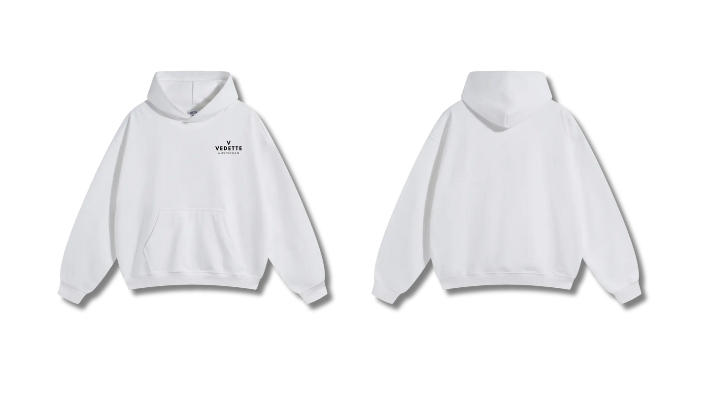 White Hoodie – Black Logo – Chest Only – Unisex Premium Fit