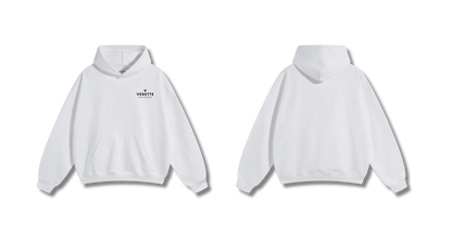 White Hoodie – Black Logo – Chest Only – Unisex Premium Fit