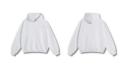 White Hoodie – Khaki Logo – Chest Only – Unisex Premium Fit
