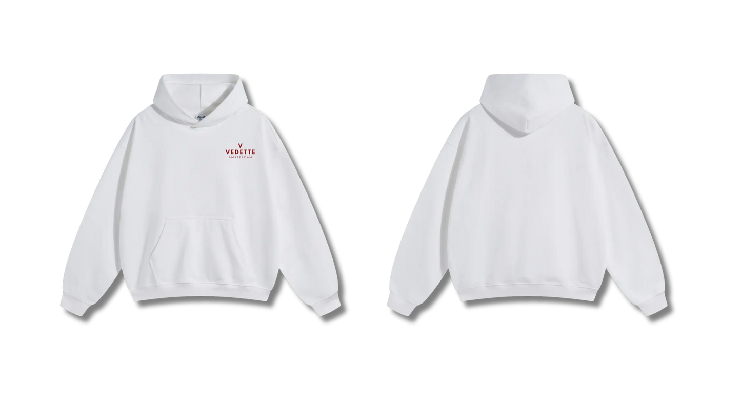 White Hoodie – Red Logo – Chest Only – Unisex Premium Fit