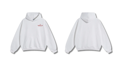 White Hoodie – Red Logo – Chest Only – Unisex Premium Fit