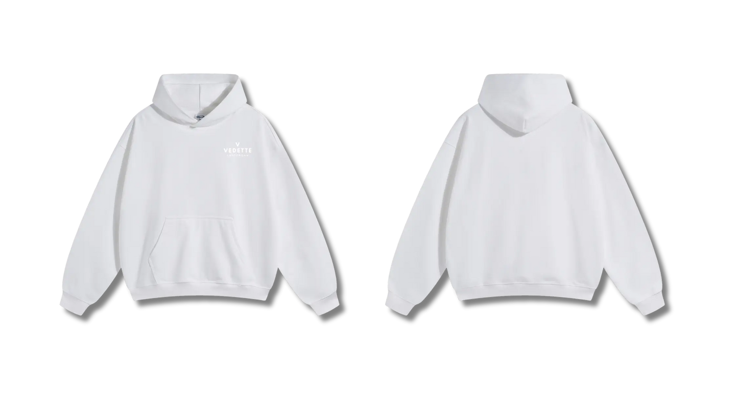 White Hoodie – White Logo – Chest Only – Unisex Premium Fit