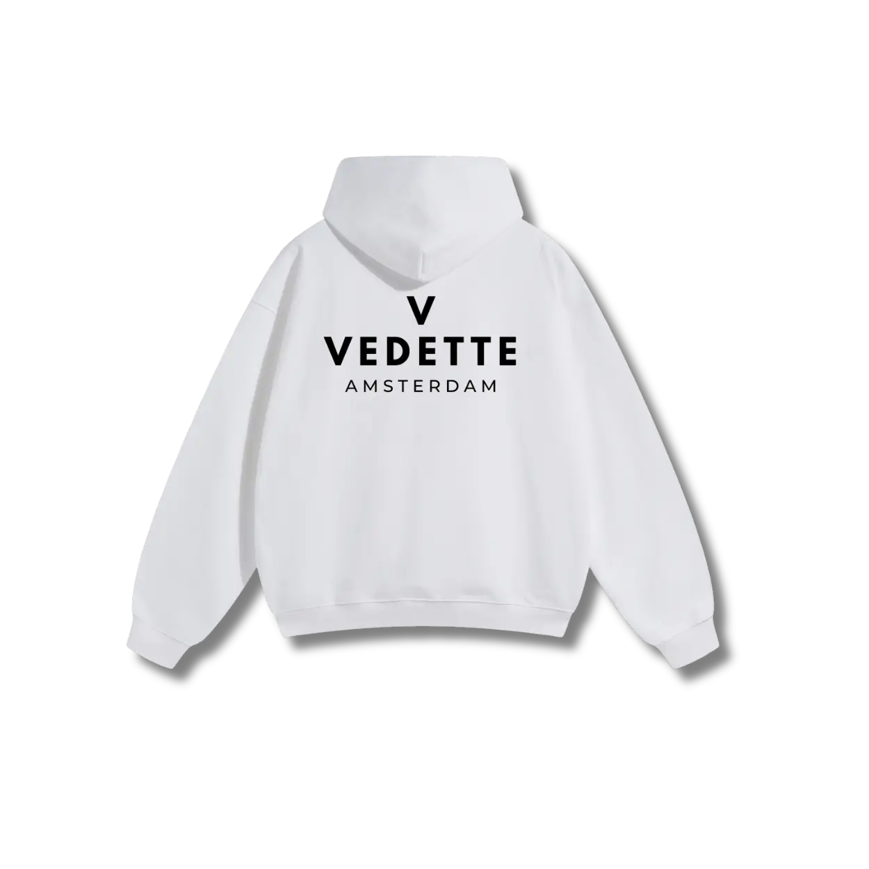 White Hoodie – Black Logo – Chest + Back – Unisex Premium Fit