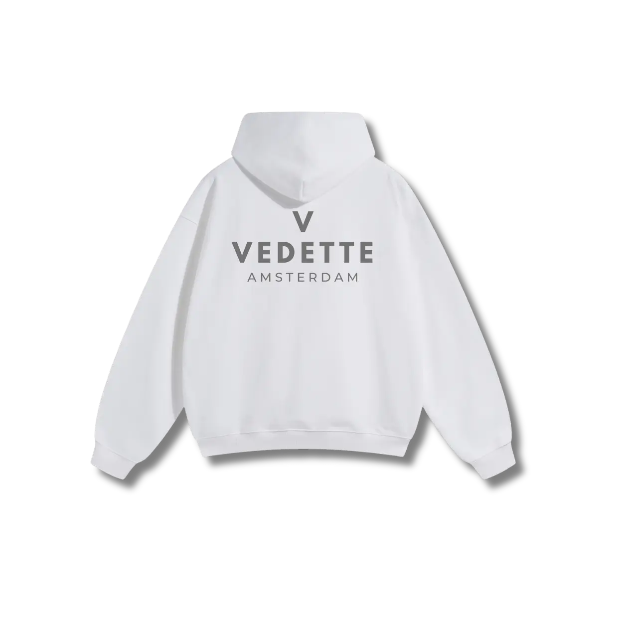 White Hoodie – Gray Logo – Chest + Back – Unisex Premium Fit