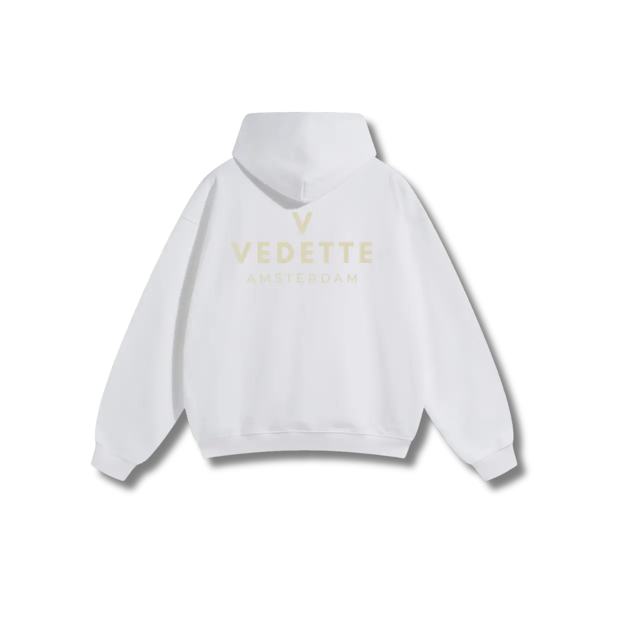 White Hoodie – Khaki Logo – Chest + Back – Unisex Premium Fit