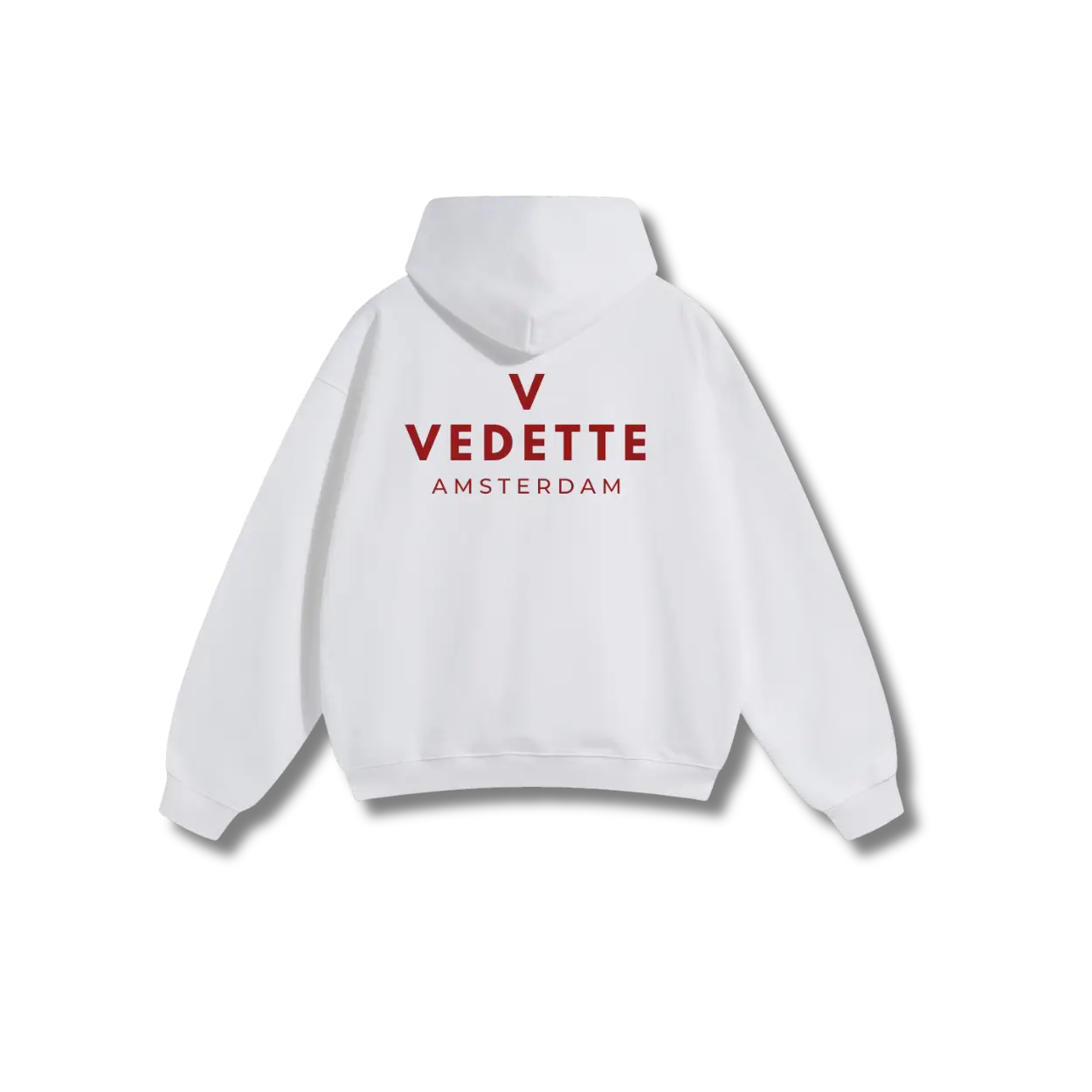 White Hoodie – Red Logo – Chest + Back – Unisex Premium Fit