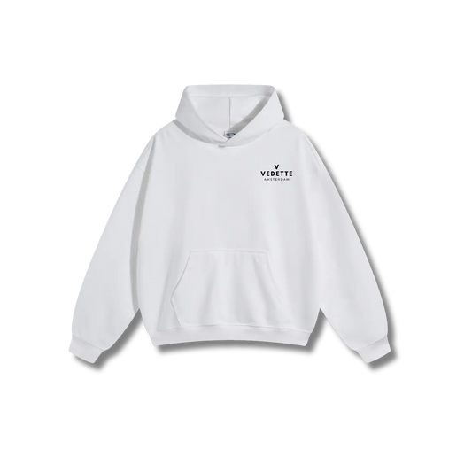 White Hoodie – Black Logo – Chest Only – Unisex Premium Fit