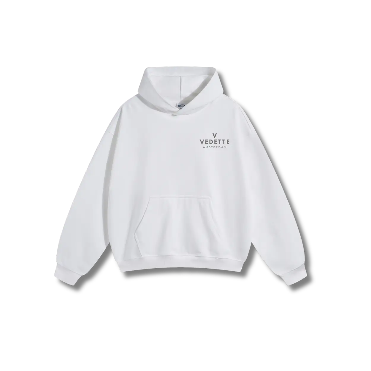 White Hoodie – Gray Logo – Chest Only – Unisex Premium Fit