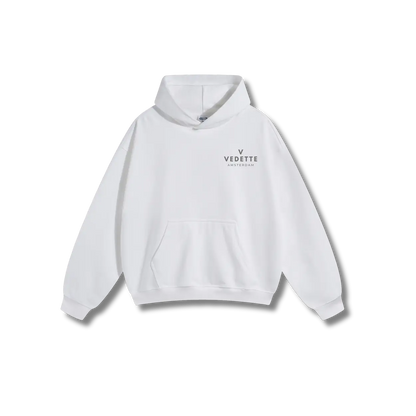 White Hoodie – Gray Logo – Chest Only – Unisex Premium Fit