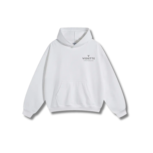 White Hoodie – Gray Logo – Chest Only – Unisex Premium Fit