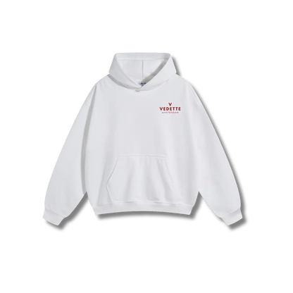 White Hoodie – Red Logo – Chest Only – Unisex Premium Fit