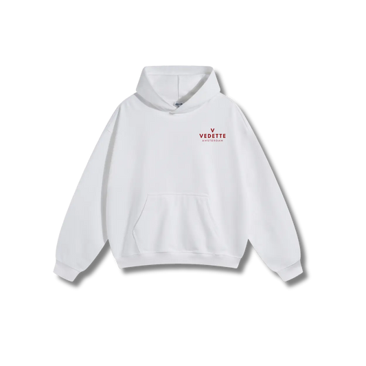 White Hoodie – Red Logo – Chest Only – Unisex Premium Fit