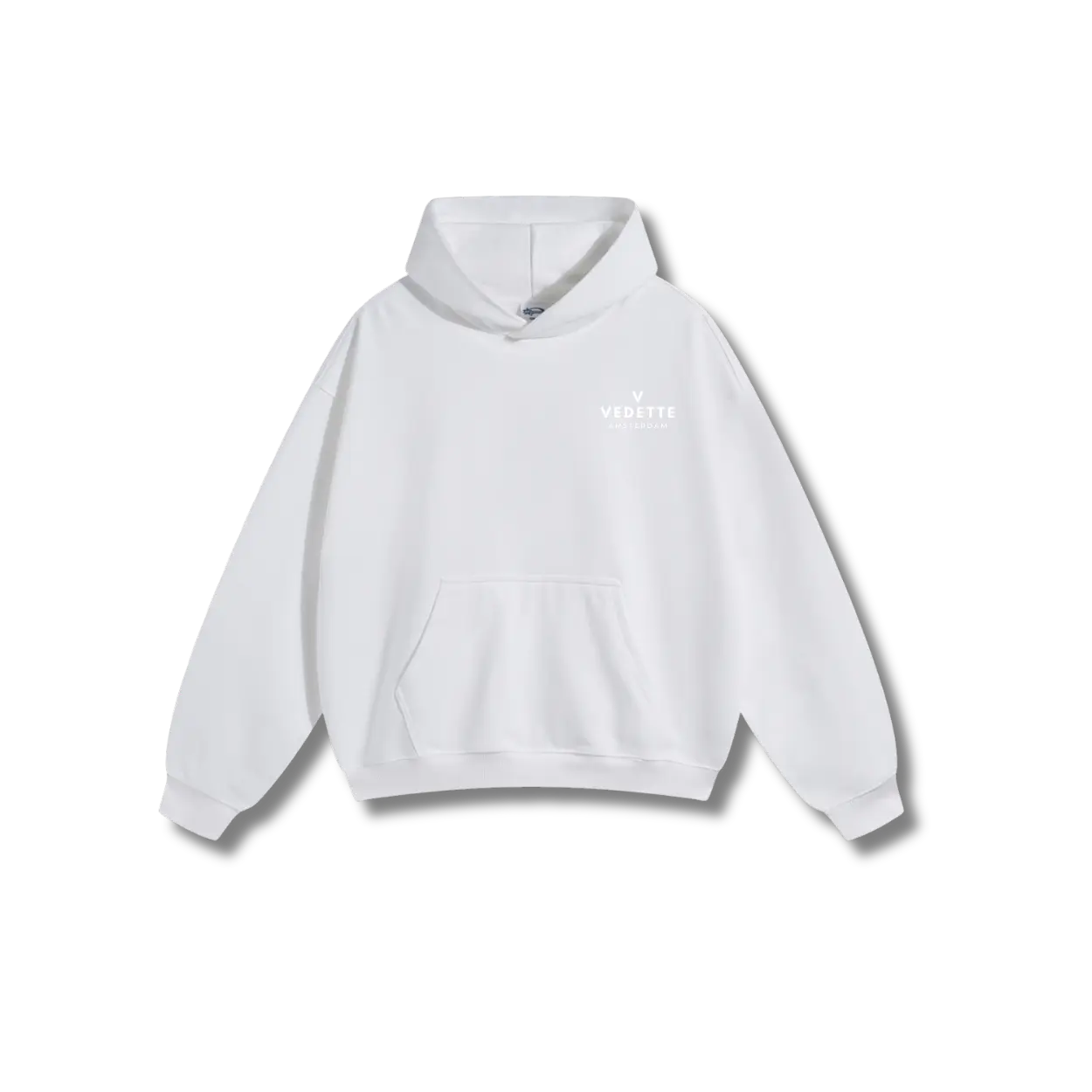 White Hoodie – White Logo – Chest + Back – Unisex Premium Fit